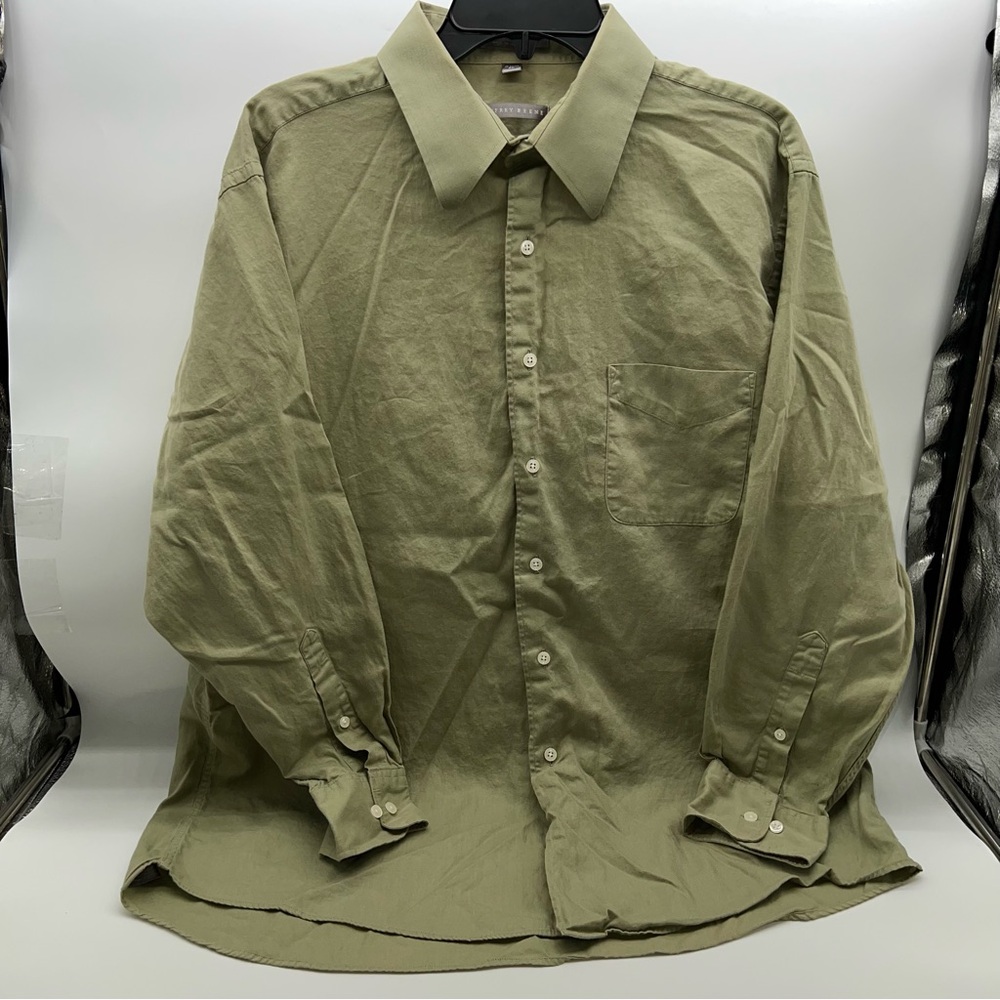 Geoffrey Beene Sage Green 100% Cotton Casual Button Down Shirt-Size 17-32/33